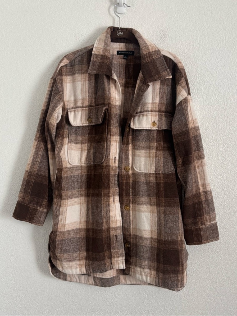 Banana Republic Women's Size Small Brown Plaid Midweight Button Up Shacket